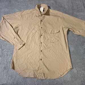 Georges Marciano Mens M Button Down Shirt Tan Khaki Vintage Utility Cotton Nylon